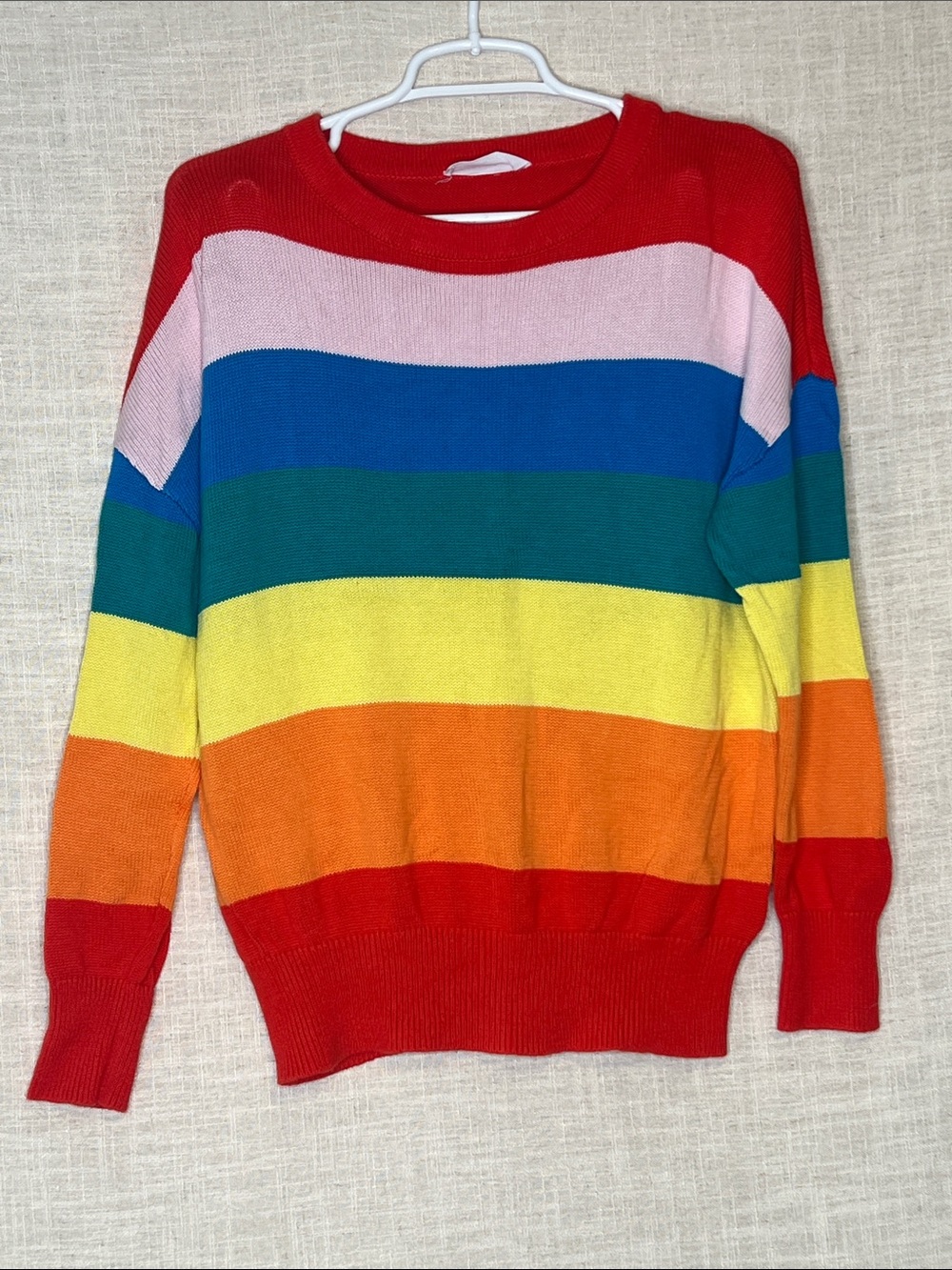 Elodie Rainbow Stripe Crewneck Sweater - Red, Pink, Blue, Green, Yellow, Orange